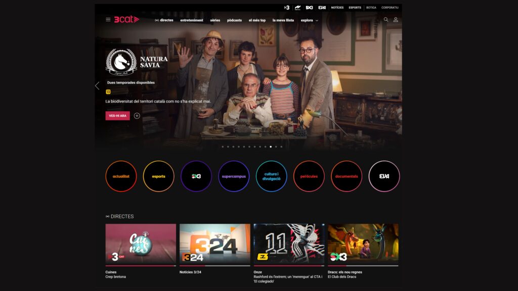 Captura de pantalla de la plataforma OTT 3Cat