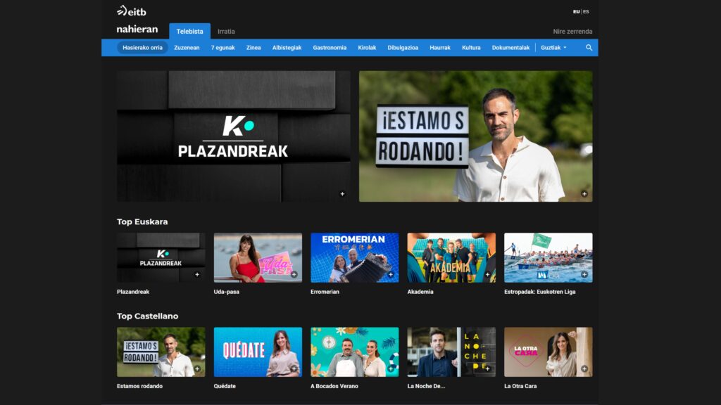 Captura de pantalla de la plataforma OTT EiTB
